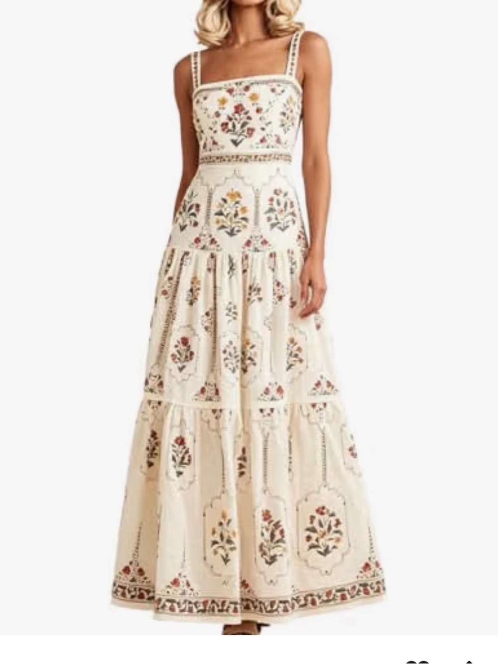 Cream Embroidered Maxi Dress with Floral Motif